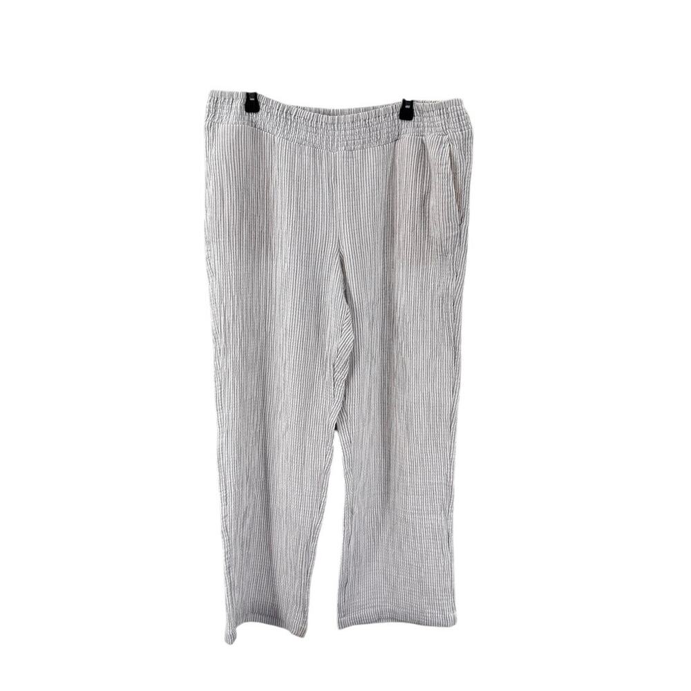 J. Jill Slub Cotton Pull On Wide Leg Pockets L Pant Summer Casual Coastal
